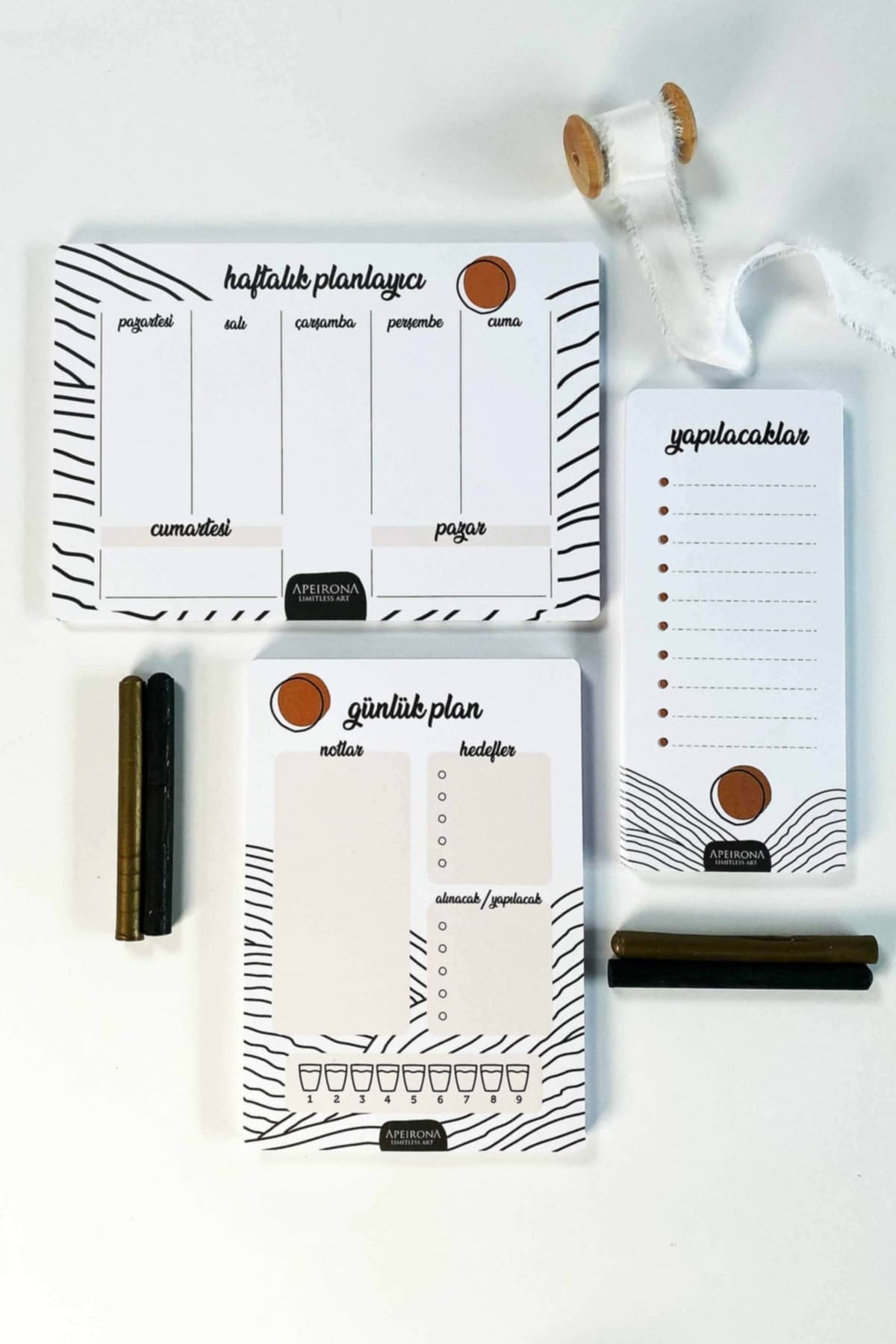 3'lü Masaüstü Planlayıcı Seti Güneşin Çizgileri Serisi