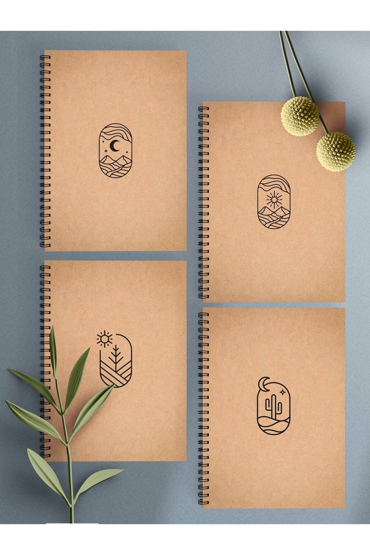 4 Adet Kraft Kapaklı Çizgisiz Defter Seti