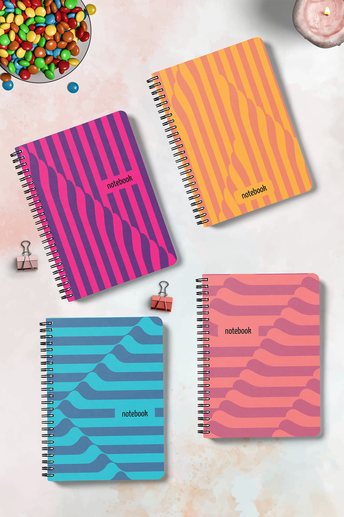 Kareli Defter Seti | 4 Defter | Oval Köşeli | A5 | Çelik Spiralli | 90x4 - 360Sayfa